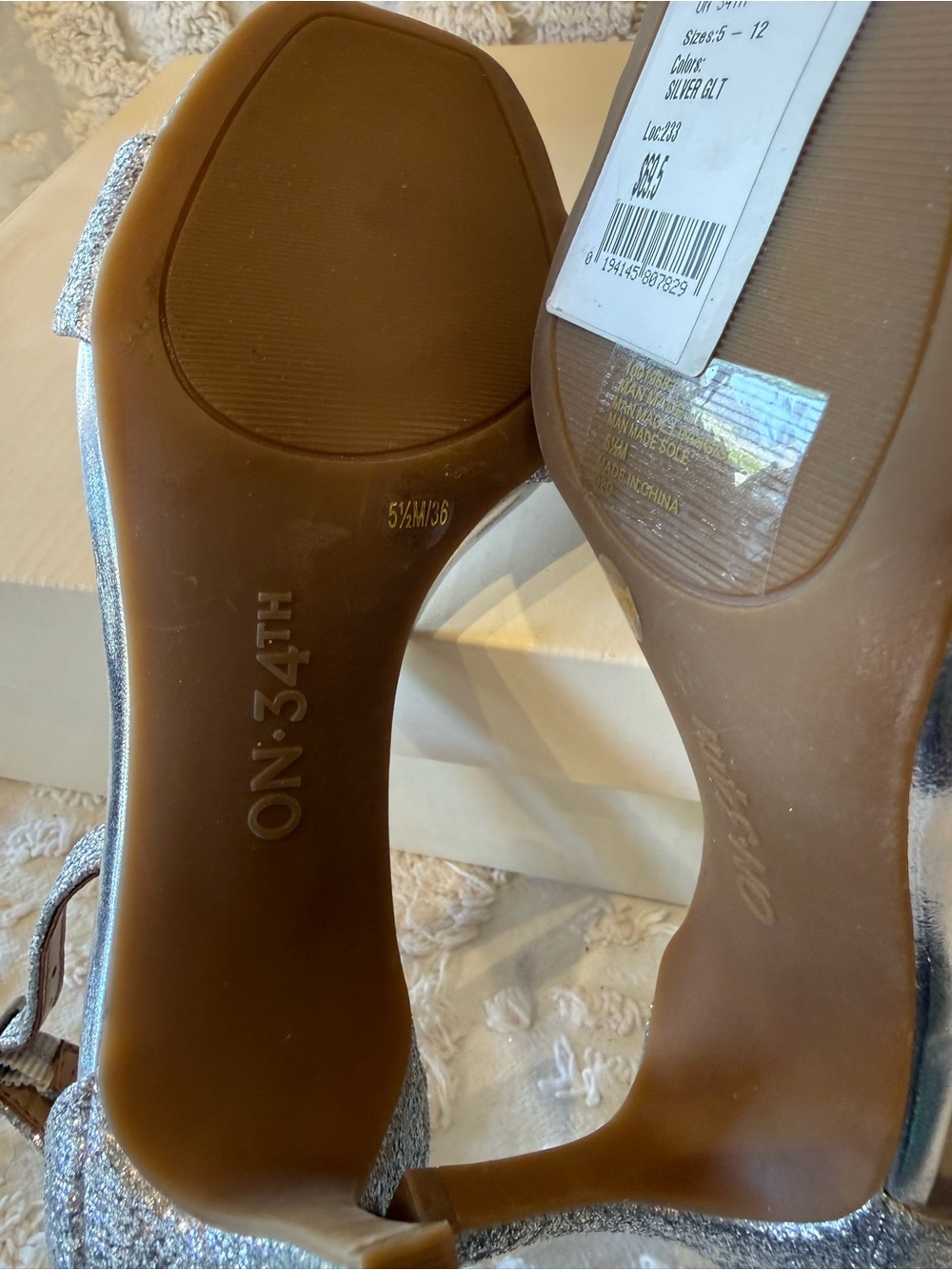 ON 34th Silver Glitter Bow Ankle-Strap Heels #664 - Picture 7 of 7